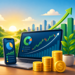 Illustration of a piggy bank, money jar, coins, notebook, calculator, and plant for personal savings